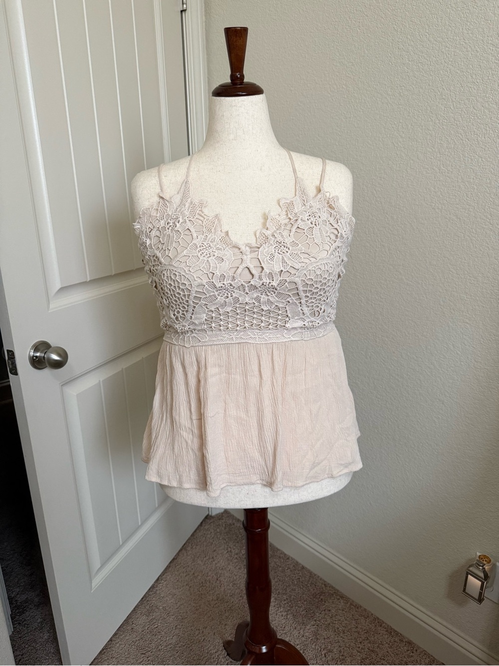 Maurices Cream Crochet Lace Bodice Cami Tank Boho Top - L